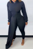 Black Fashion Cute Solid Asymmetrical Mandarin Collar Long Sleeve Two Pieces