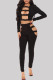 Black Fashion Sexy Solid Hollowed Out O Neck Long Sleeve Two Pieces