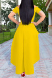 Red Fashion Casual Print Off the Shoulder Short Sleeve Irregular Dress