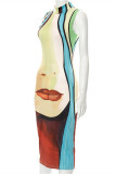 Multicolor Sexy Casual Print Basic O Neck Sleeveless Dress