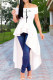 White Fashion Casual Print Off the Shoulder Short Sleeve Irregular Dress