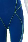 Blue Sexy Solid Patchwork O Neck Regular Rompers