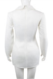 White Fashion Sexy Solid Hollowed Out Turndown Collar Long Sleeve Dresses