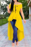 Red Fashion Casual Print Off the Shoulder Short Sleeve Irregular Dress