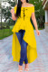 Yellow Fashion Casual Print Off the Shoulder Short Sleeve Irregular Dress