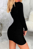 Burgundy Sexy Solid Hollowed Out Split Joint Fold Half A Turtleneck One Step Skirt Dresses