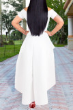 Red Fashion Casual Print Off the Shoulder Short Sleeve Irregular Dress