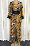 Snake Print Sexy Print Patchwork V Neck Straight Jumpsuits