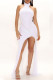 White Sexy Solid Patchwork Backless Slit Hot Drill Halter Evening Dress Dresses