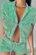 Green Fashion Sexy Letter Print Basic Turndown Collar Short Sleeve Two Pieces