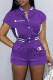 Purple Fashion Casual Letter Patchwork Mandarin Collar Short Sleeve Two Pieces
