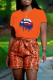 Orange Fashion Casual Print Basic O Neck Short Sleeve Two Pieces