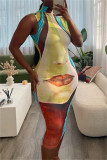 Multicolor Sexy Casual Print Basic O Neck Sleeveless Dress