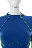 Blue Sexy Solid Patchwork O Neck Regular Rompers
