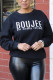 Black Fashion Casual Letter Print Basic O Neck Tops