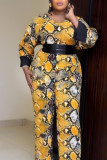Snake Print Sexy Print Patchwork V Neck Straight Jumpsuits