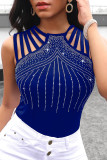 Red Sexy Casual Patchwork Hot Drilling Hollowed Out O Neck Tops