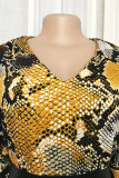 Snake Print Sexy Print Patchwork V Neck Straight Jumpsuits