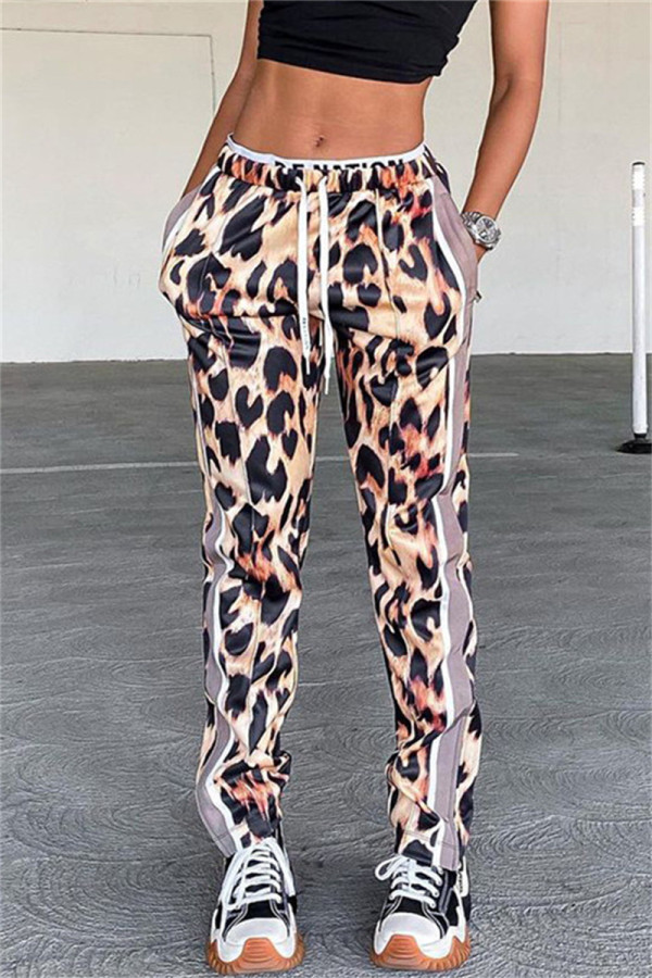 Multicolor Fashion Casual Print Patchwork Regular Mid Waist Trousers