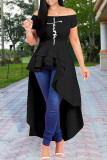 Red Fashion Casual Print Off the Shoulder Short Sleeve Irregular Dress