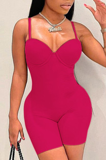 Red Sexy Solid Split Joint Spaghetti Strap Regular Jumpsuits