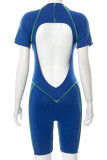Blue Sexy Solid Patchwork O Neck Regular Rompers