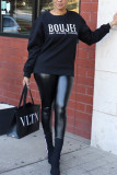 Grey Fashion Casual Letter Print Basic O Neck Tops