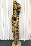 Snake Print Sexy Print Patchwork V Neck Straight Jumpsuits