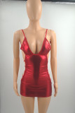 Blue Fashion Sexy Solid Backless Strap Design V Neck Sling Dress Dresses