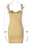 Black Fashion Sexy Solid Patchwork See-through V Neck Sling Dress
