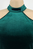 Green Sexy Solid Patchwork Backless Slit Hot Drill Halter Evening Dress Dresses