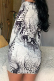 Black Fashion Sexy Print Hollowed Out O Neck Long Sleeve Dresses