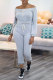 Grey Fashion Casual Solid Solid Color Off the Shoulder Long Sleeve Two Pieces