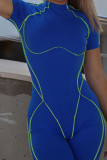 Blue Sexy Solid Patchwork O Neck Regular Rompers