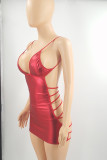 Blue Fashion Sexy Solid Backless Strap Design V Neck Sling Dress Dresses