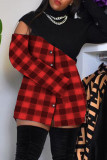Red Fashion Casual Plaid Print Patchwork Turtleneck Long Sleeve Dress
