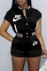 Black Fashion Casual Letter Patchwork Mandarin Collar Short Sleeve Two Pieces
