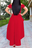 Red Fashion Casual Print Off the Shoulder Short Sleeve Irregular Dress