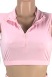Pink Sexy Solid Hollowed Out Split Joint Fold O Neck Sleeveless Two Pieces