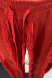 Red Casual Street Solid Tassel Patchwork Slit Straight High Waist Straight Solid Color Bottoms