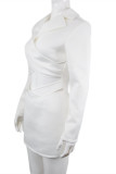 White Fashion Sexy Solid Hollowed Out Turndown Collar Long Sleeve Dresses