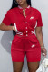 Red Fashion Sportswear Print Patchwork Mandarin Collar Short Sleeve Two Pieces