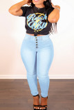 Deep Blue Fashion Casual Solid Basic Plus Size Jeans