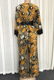 Snake Print Sexy Print Patchwork V Neck Straight Jumpsuits