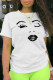 White Fashion Vintage Print Patchwork O Neck T-Shirts