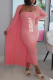 Pink Fashion Casual Letter Patchwork Strapless Long Sleeve Two Pieces
