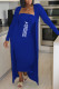 Blue Fashion Casual Letter Patchwork Strapless Long Sleeve Two Pieces