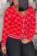Red Fashion Casual Letter Patchwork V Neck Tops