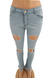 Light Color Fashion Casual Solid Tassel Ripped Plus Size Jeans