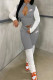 Grey Fashion Casual Print Patchwork Mandarin Collar Long Sleeve Two Pieces